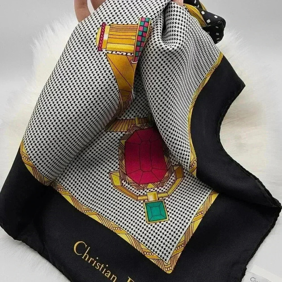 Price is FIRM* Christian Dior Silk Scarf Echarpes CD Logo & Gems - Picture 3 of 8